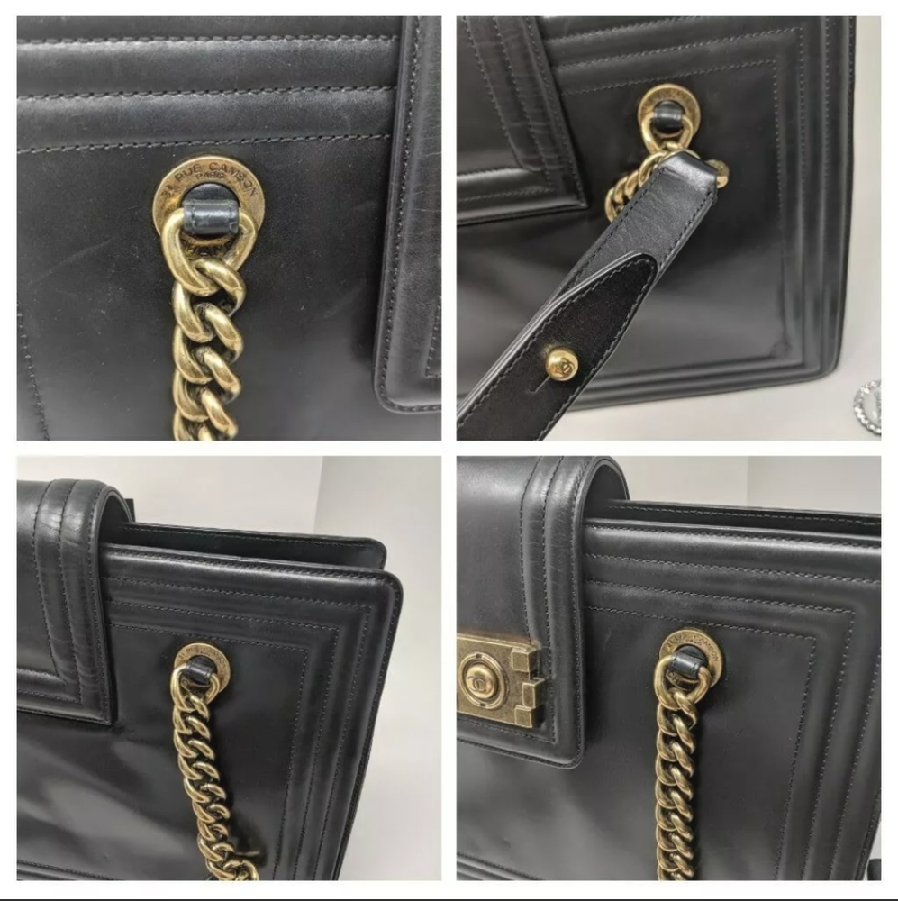 🚨🎉 HP 🎉CHANEL Boy Black Tote Calfskin Leather Rare!Limited Edition - Picture 13 of 16
